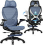 ELABEST X100 Ergonomic Office Chair with Footrest, Big and Tall Home Desk Chair with 5D Flip-Up Arms, Adjustable 3D Lumbar Support,High Back Rolling Computer Chair, Swivel Mesh Chairs (Oaxaca Blue)