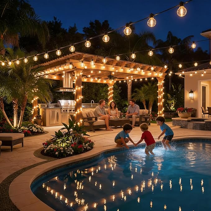 RTTY 150 FT Outdoor String Lights Patio Light for Outside, Waterproof G40 Shatterproof LED Bulbs, Dimmable Hanging Connectable Globe Lighting for Bistro, Backyard, Porch, Balcony, Cafe, Warm White