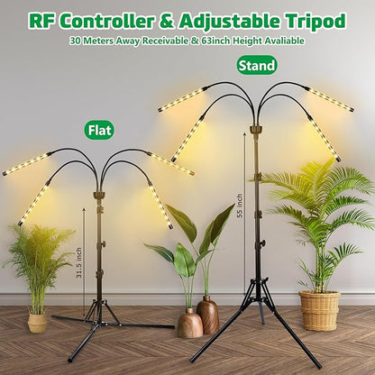 LED Grow Lights for Indoor Plants Full Spectrum with 15-63 inches Adjustable Tripod Stand, Red Blue White Floor Grow Lamp with 4/8/12H Timer with Remote Control