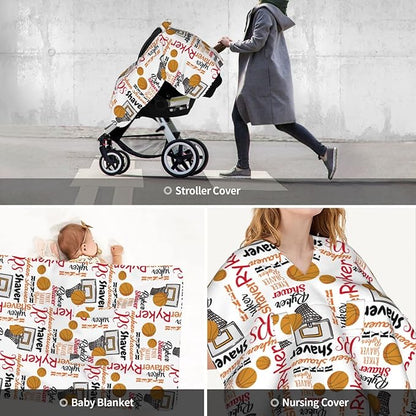 Personalized Basketball Sports Baby Car Seats Canopy for Babies with Name, Custom Monogram Car Seat Cover for Boys Girl, Opening Minky Nursing Breastfeeding Cover Infant Carseat Canopies for Newborn