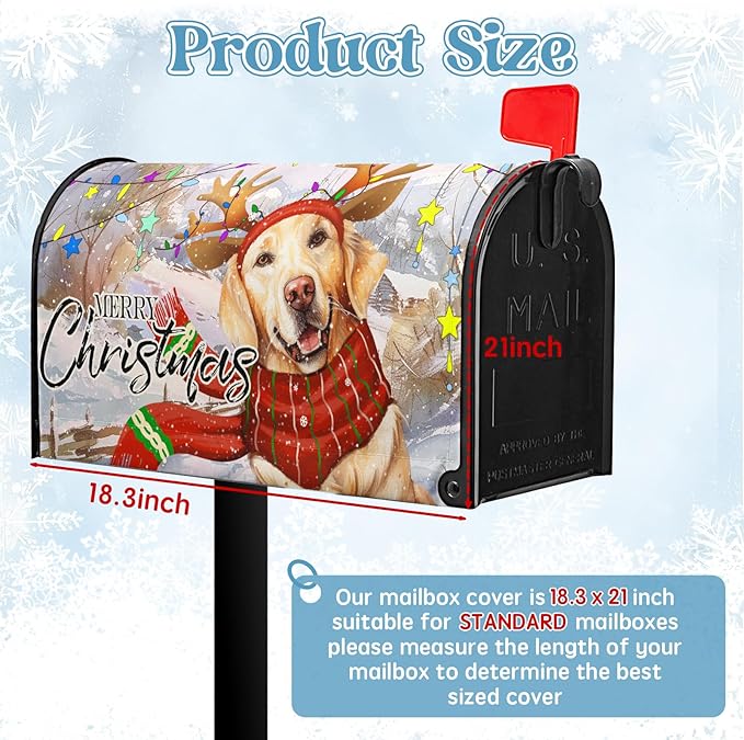 Merry Christmas Mailbox Cover 21x18 Inch Xmas Dog Post Letter Box Covers New Year Golden Retriever Magnetic Waterproof Mail Wraps for Winter Framhouse Outdoor Yard Garden Standard Size