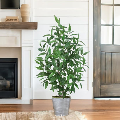Artificial Eucalyptus Tree, 4ft Tall Fake Silk Plants with Pot, Lifelike Leave and Braches, Realistic Artificial Plants for Home Office Living Room Decor Indoor
