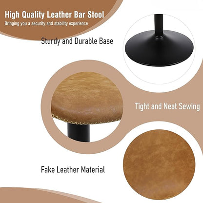 Bar Stools, Swivel Counter Height Barstools with Back, Adjustable Modern Bar Chairs, Tall Armless PU Leather Kitchen Island Stool (Yellow, Set of 2)