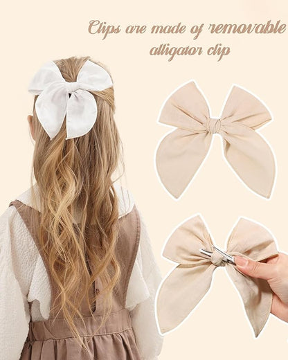 5.5 Inch 20PCS Baby Girls Fable Hair Bows Clips Cotton Linen Alligator Hair Clips Large Neutral Handmade Hair Accessories Bows for Girls Toddlers Kids by doboi