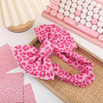 YanJie 7'' Bows for Baby Girl Pink Leopard Print Headbands for Girls Hot Pink Bow Toddler Hair Accessories Newborn Infant Baby Headband