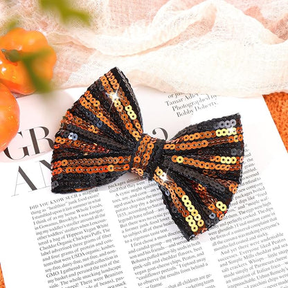 Halloween Baby Girl Clips Alligator Clips Hair Sequins Bows Toddler Girls Sparkly Glitter Baby Barrettes Cheer Bows Kids Hair Bow Black Stripe