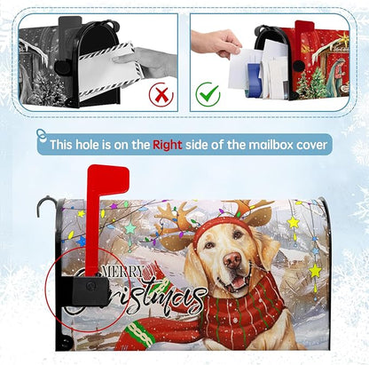 Merry Christmas Mailbox Cover 21x18 Inch Xmas Dog Post Letter Box Covers New Year Golden Retriever Magnetic Waterproof Mail Wraps for Winter Framhouse Outdoor Yard Garden Standard Size