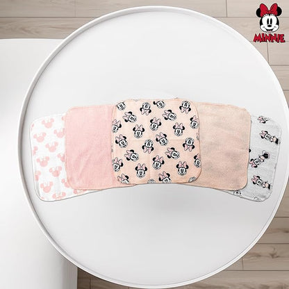 Cudlie Accessories Disney Baby Minnie Mouse Hooded Towel with 5 Piece Washcloth Set (Pink)