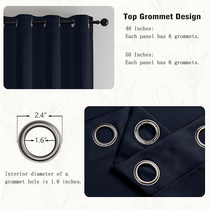 Simplebrand Navy Blue Kitchen Valances for Windows 18 Inches Long 2 Pack, Room Darkening Window Valances for Living Room, Grommet Short Straight Drape Kitchen Curtains for Bedroom Kids Room, 40Wx18L