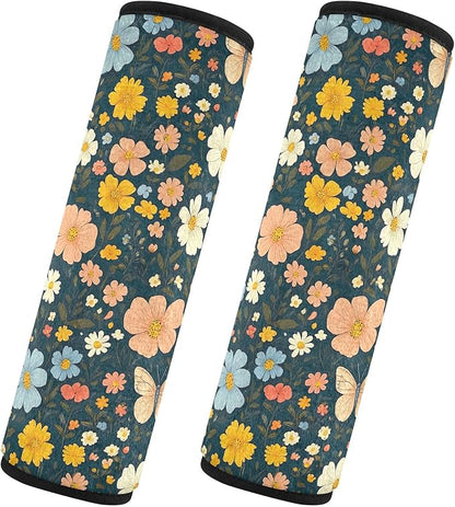 Cute Butterflies Flowers Car Seat Belt Covers Fashion Seat Belt Cushion Cover 2Pcs Shoulder Strap Cushion for Girls Boys Adults