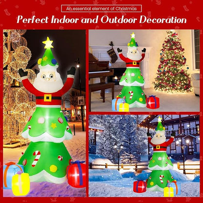 8-Foot Christmas Tree Outdoor Yard Inflatable Decoration with Christmas Santa Claus Decorations (with LED Lights), Includes Gift Box, Perfectly Suitable for Christmas Holiday Lawns and Garden Parties