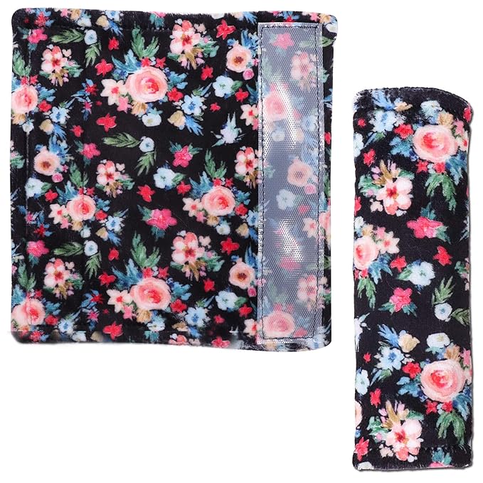 Baby Car Seat Belt Covers for Boys and Girls, Car Seat Straps Shoulder Pads, Soft Car Seat Neck Cover, Mink Seat Belt Protectors for Car Seats, Floral Stroller Strap Cover for Baby Kids