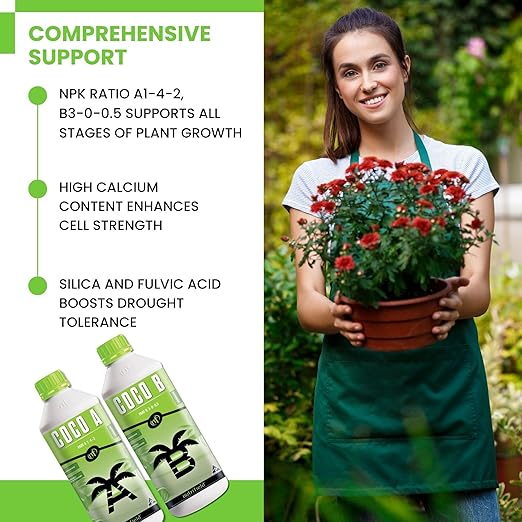 Plant Nutrients Liquid Fertilizer 500 ML A 1-4-2 & 500 ML B 3-0-0.5 Plant Food Support Plant Growth Throughout Entire Cycle Veg and Flower Indoor Outdoor Hydroponic Coco Garden (500 ml)
