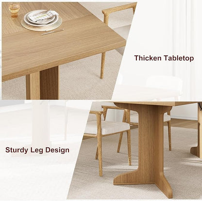 71" Large Dining Table for 6, Farmhouse Kitchen Table with Padded Top and Unique V-Shaped Feet, Rectangular Wooden Dining Table for 8 People for Home, Dining Room, Kitchen, Office,Natural