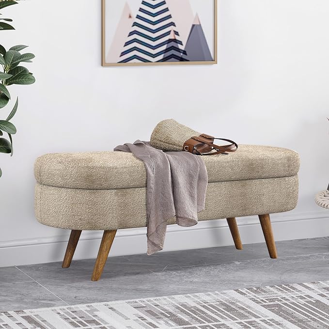 NicBex Ottoman Bench with Storage for Bedroom, 43.5" Upholstered End of Bed Bench with Rubber Wood Legs, Linen Storage Bench for Living Room or Entryway,