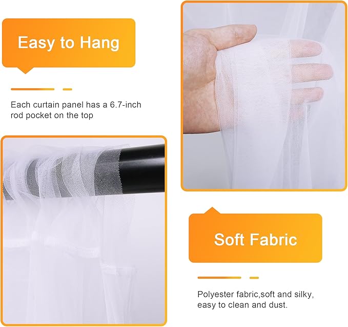 Fomcet Tulle Curtains with Lights String Ivory 20FT X 8FT Sheer Backdrop Curtains for Parties Wedding Baby Shower Photo Shoot Decorations (4 Panels 5x8FT)