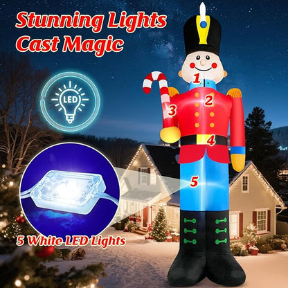 12 FT Tall Nutcracker Inflatable Christmas Decorations Outdoor Candy Cane, Built-in LED Lights Large Funny Soldier Xmas Blow Up Yard Decoration for Winter Holiday Party Indoor Outside Lawn Garden
