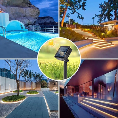 19.8 FT Solar LED Strip Lights Outdoor Waterproof Rope Light 3000K Cuttable & 8 Modes Solar Powered Tape Lighting for Step, Sign, Driveway