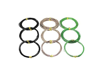 9 Rolls Bonsai Wires, Anodized Aluminum Bonsai Training Wire with 3 Colors (Black, Brown, Green) and 3 Sizes (1.0 mm, 1.5 mm, 2.0 mm), Total 147 Feet