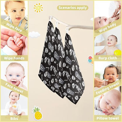 vvfelixl Baby Washcloths Cotton Creepy Skull Baby Muslin Washcloths Soft Baby Face Towel for Newborn Infants, 11.8 X 11.8 inch, one sizex5