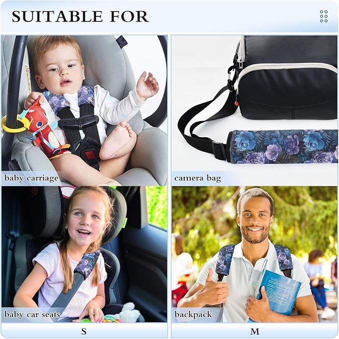 Dark Blue Purple Peonies Car Seat Belt Covers 2Pcs Fashion Safety Belt Cushion Seat Belt Shoulder Pad for Adults Women Kids