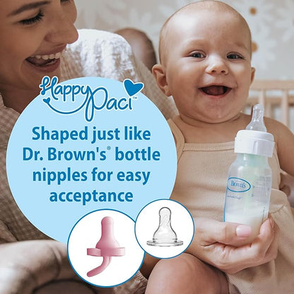 Dr. Brown's HappyPaci 100% Silicone Baby Pacifier, Contoured One-Piece Design, Light-Pink, Pink, White, 0-6m, BPA-Free, 8-Pack