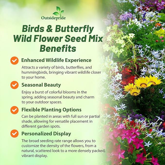 Outsidepride Birds & Butterfly Wild Flower Seed Mix - 1 Lb. Premium Blend of Annual & Perennial Wildflower Seeds for Attracting Songbirds, Hummingbirds, & Butterflies