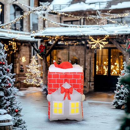 Outsunny 7FT Christmas Inflatable Santa in Chimney Up and Down, Outdoor Blow Up Santa Claus Christmas Decoration with Built-in LED Lights, Easy to Inflate for Indoor Party, Lawn, Garden, Holiday Decor