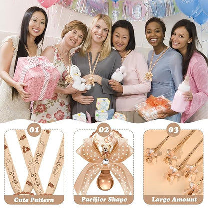 Hotop 36 Pcs Baby Shower Pacifier Necklace Bulk Bear Acrylic Pacifier Necklace for Baby Shower Charm Necklaces Party Favors for Girls Boys Gender Reveal Decoration Table Pieces(Champagne,Girl)