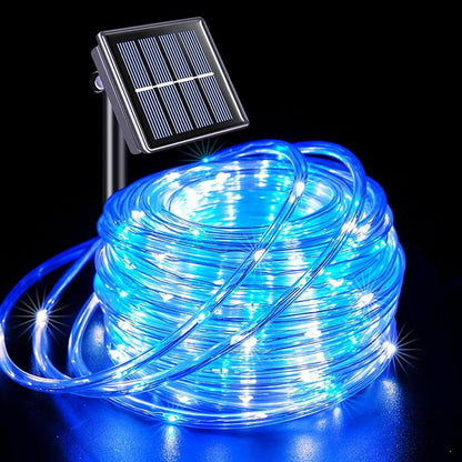 JMEXSUSS 200 LED Solar Rope Lights for Christmas Decor, 72ft IP 65 Outdoor Waterproof Christmas Rope Lights with 8 Modes, Blue and White Solar Christmas Lights for Fence Yard Walkway Christmas