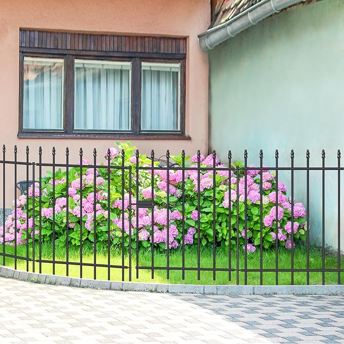 Metal Garden Fence with Gate 30 in H x 10 ft L, 1 Gate + 4 Panels Border Fence Panels Animal Barrier for Dogs, No Dig Garden Fencing for Yard Patio Flower Bed Lawn Outdoor, Black