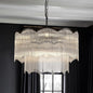 22.83" Black Clear Glass Crystal Chandelier 8-Light Modern Crystal Pendant Ceiling Light Fixture 2-Tier Luxury Glass Chandeliers,for Dining Room Kitchen Island Living Room Bedroom