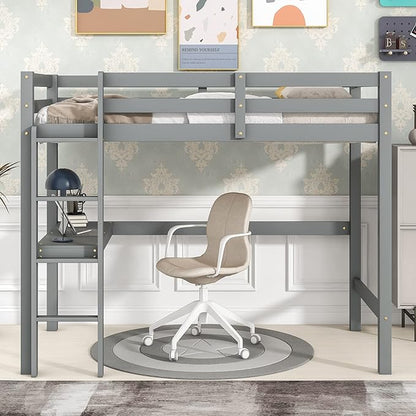 HomSof Twin Loft Bed with Built-in Desk,Grey