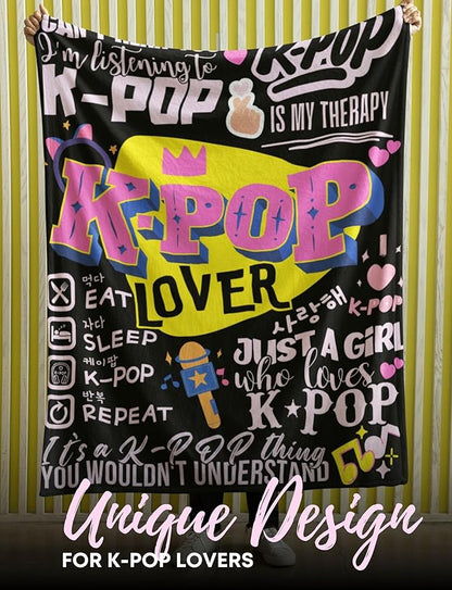 Huglanket Kpop Gifts for Teen Girl K Pop Lovers, Kpop Merch Stuff Blanket for Women for Birthday, Christmas, Violet, 50"x 65"