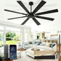 Ceiling Fan Without Light: 72 Inch Big Indoor Outdoor Fan with Remote APP Control - Black Wood Grain Large Ceiling Fan no Light 8 Blade Reversible Quiet DC Motor Memory Function Timer