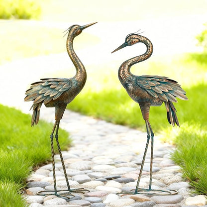 Shorayn Metal Crane Garden Statue, Garden Sculptures & Statues, Bronze Crane Ornaments Yard Art for Backyard Patio Lawn Decorations