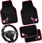 CAR PASS Embroidery Butterfly Steering Wheel Cover and Waterproof Car Floor Mats,Pink Car Mats 14.5-15inch Steering Wheel Covers Universal Fit for Cars, Suvs,Sedans,Van,for Women Girl(Black and Pink)