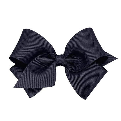 Wee Ones Girls' Plain Wrap Classic Grosgrain Hair Bows on a WeeStay No-Slip Hair Clip, Handmade, Small, Navy