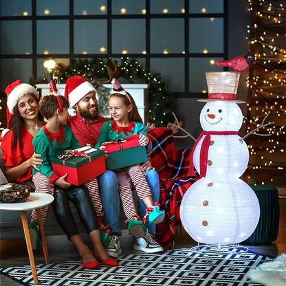 4FT Lighted Snowman Outdoor Christmas Decorations, Pop-Up Christmas Décor with Build-in 100 LED Lights, Collapsible Snowman with Top-Hat Scarf, Decoration for Porch Lawn Entryway