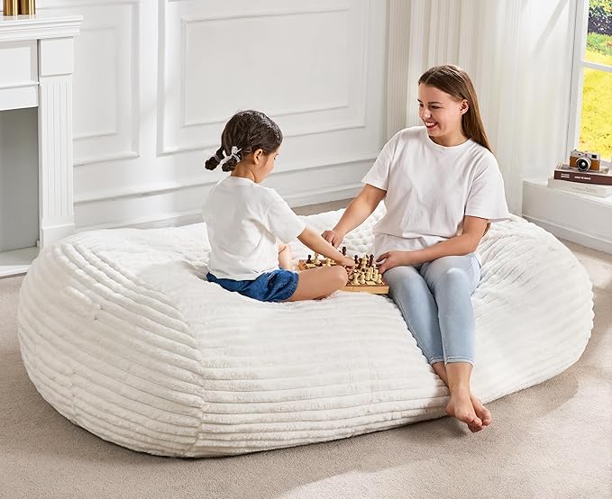 Hobestluk 5FT Bean Bag Chairs Adult Bean Bag with Portable Handle Comfy Large Bean Bag Lounge Chair with Removable Cover for Living Room Bedroom (Stripe White, 5FT)