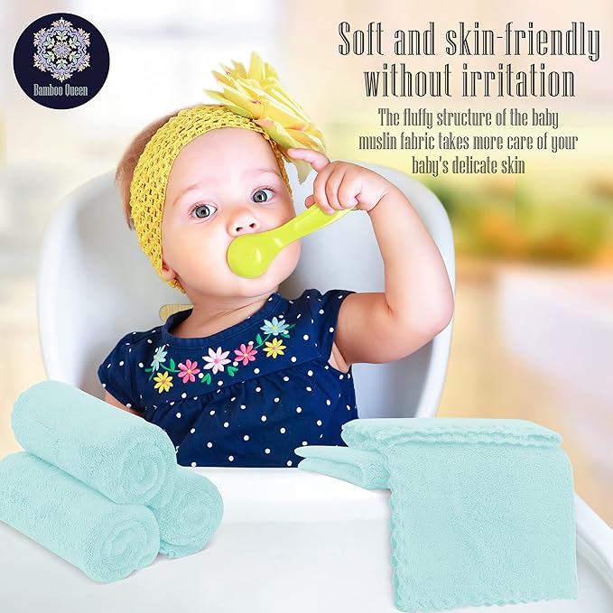 16 Pack Baby Washcloths - Luxury Coral Fleece - Extra Absorbent and Soft Wash Clothes for Newborns, Infants and Toddlers - Suitable for Sensitive Skin and New Born-Baby Shower-Frozen Blue,10x10 Inch