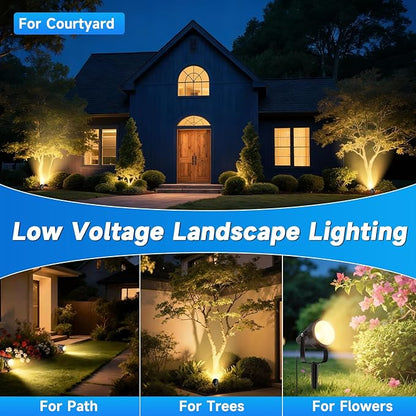 Outdoor Landscape Lighting Low Voltage, 49.2FT Wired LED Spot Light with Plug-in Transformer, IP65 Waterproof Outside Uplight 7W 840LM for Yard Garden Tree Pathway House, Warm Yellow 3000K, Pack of 6