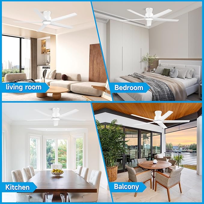 ocioc 52 inch Ceiling Fans with Lights, Large Air Volume Ceiling Fans with Reversible Quiet DC Motor and Remote（White）
