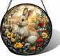 Stained Glass Window Hanging - Rabbit Flowers Suncatcher Ready to Hang Window Doors Home Decoration, Easter, Mother's Day Birthday Gifts for Women, Men, and Mom 7.8x7.8 in