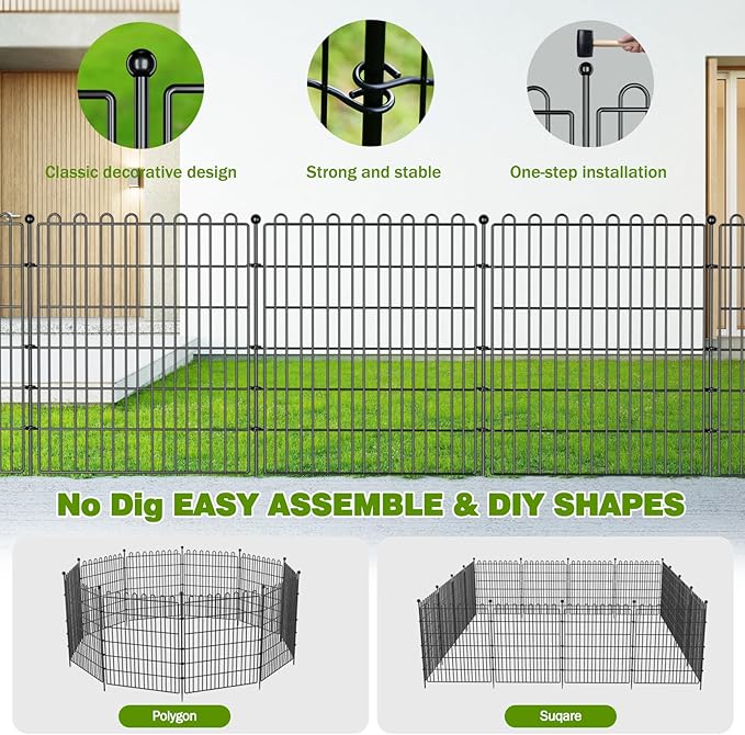 5 Panels No Dig Decorative Garden Fence with Gate for Yard, 40 in(H) X 11.8 ft(L) Animal Barrier Fencing for Outdoor Dog, Metal Portable Garden Fences for Borders, Pets, Landscape, Temporary Fence