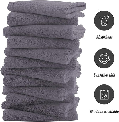 Sunny zzzZZ Ultra Soft 24 Pack Baby Washcloths - 10x10 Inches - Coral Fleece Extra Absorbent Wash Clothes for Babies, Infants and Toddlers - Sensitive Skin and Newborn - Ideal Baby - Dark Grey
