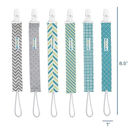 Pacifier Clip by Enovoe - 6 Pack of Pacifier Clips - Stylish Teething Ring Pacifier Holder Clip for Baby Boys and Girls - Multicolor - binkie Clip Baby Pacifier