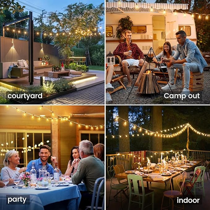 OHLUX 120FT Solar String Lights Outdoor with Remote, 2200K Soft Warm Patio Lights with 52 Shatterproof Tear-Drop LED Filament ST38 Bulbs, Dimmable Outside Edison Hanging Light for Backyard Deck Roof