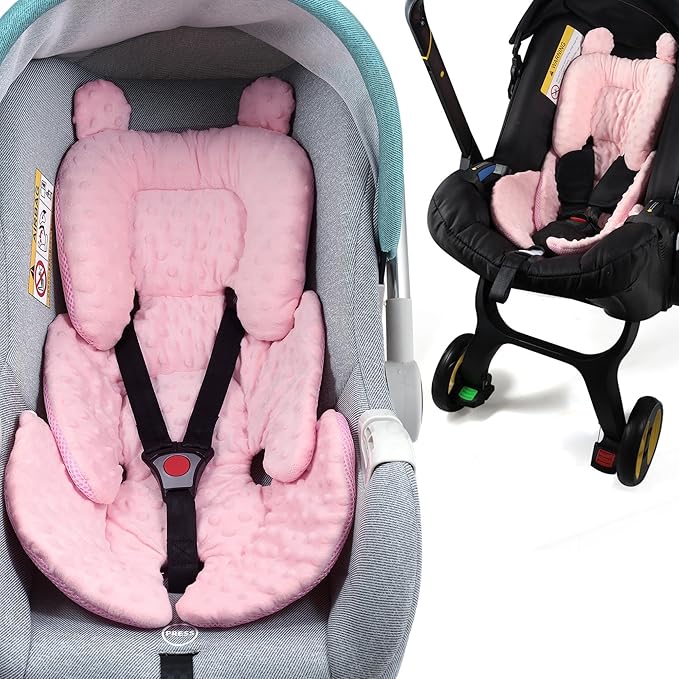 3in1 Reversible Carseat Head Body Support Newborn,3D Minnky Infant Car Seat Insert,Extra Soft Breathable Baby Car Seat Pillow Cushion Boys Girls,fit Stroller,Bouncer,Swing(Pink)