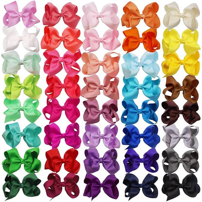 WillingTee 40colors 4.5" Hair Bows for Girls Grosgrain Ribbon Big Hair Bows Alligator Clips Hair Accessories for Baby Girls Infants Toddlers Teens Kids Children